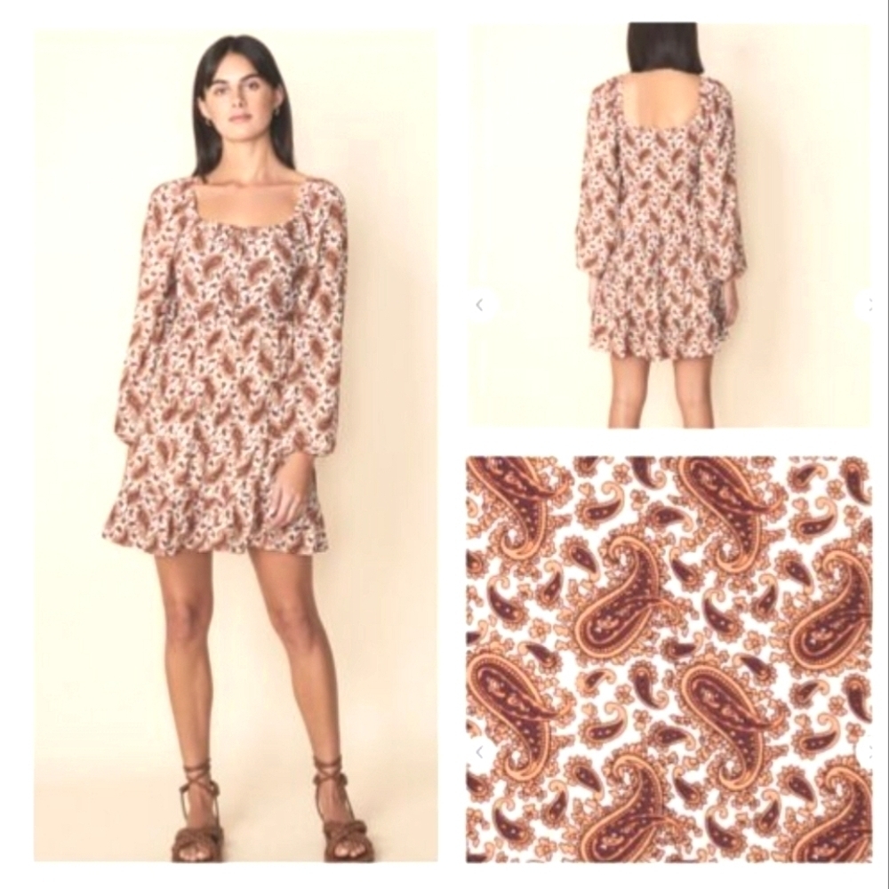FAITHFULL THE BRAND Naline Mini Dress Burgundy Sable Paisley Side Zip MED NWOT